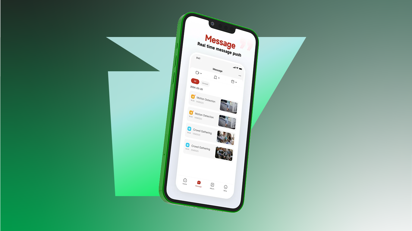 V247 mobile app showing VENTEK security event notifications